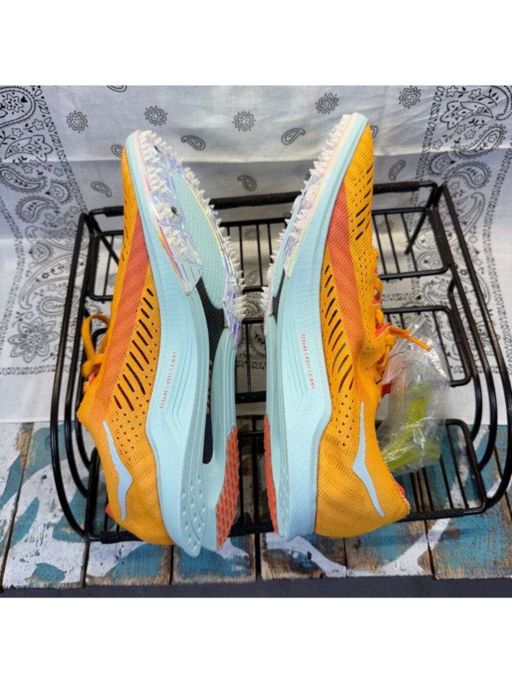 HOKA CIELO X LD Sz Mens 9.5/W11.5 Track & Field Cleat Radiant Orange Wspikes/Key - Picture 9 of 10